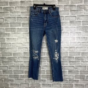 Abercrombie & Fitch Mom Jeans Womens Size 24/00r Distressed Frayed Hem High Rise